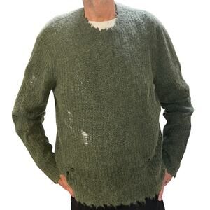 AllSaints Mens Green Distressed/Destroyed Crewneck Sweater XXL Alpaca Blend